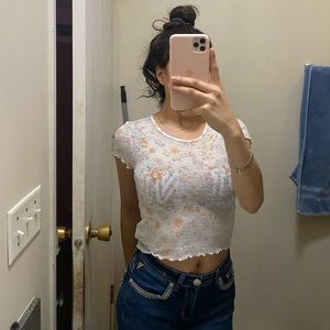 Floral White/See through Crop Top